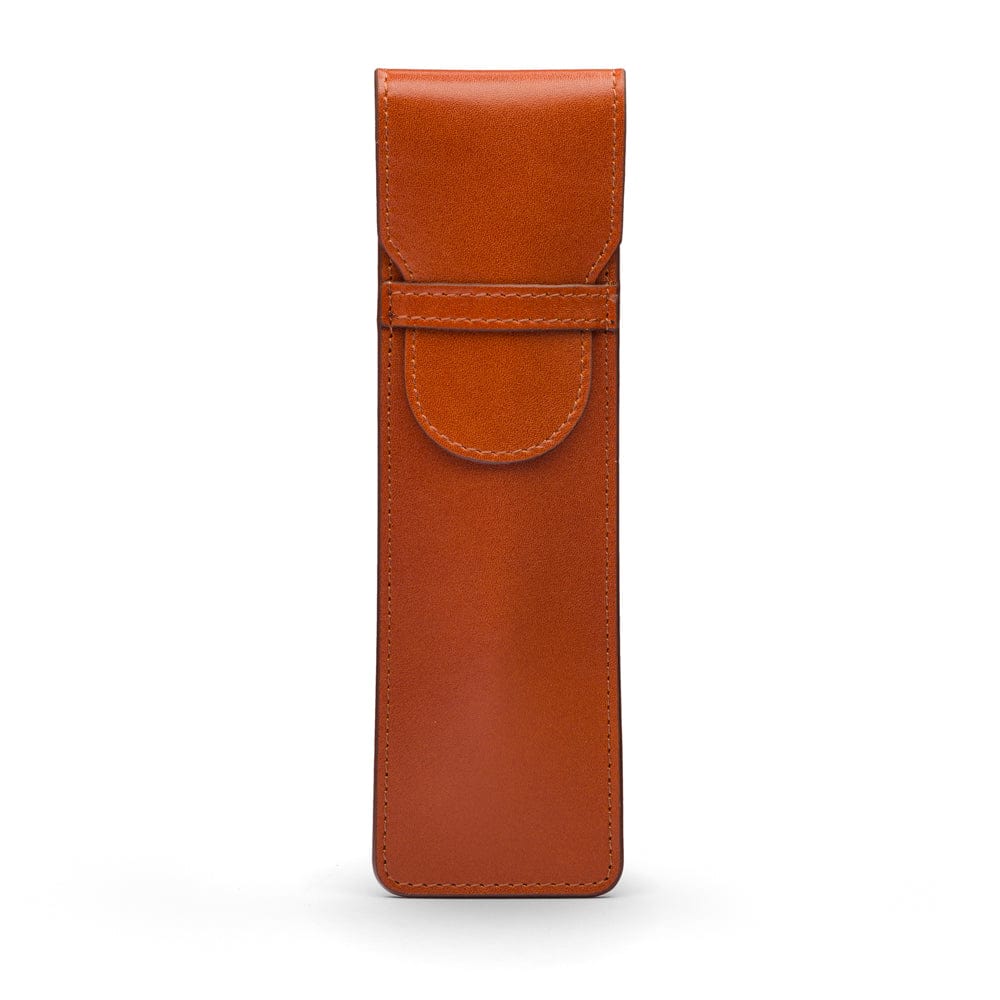 Single leather pen case, havana tan, front  view