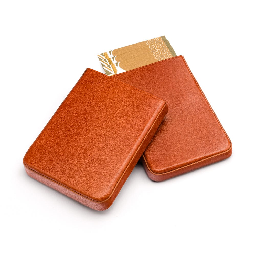 Pull apart business card holder, havana tan, open