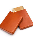 Pull apart business card holder, havana tan, open