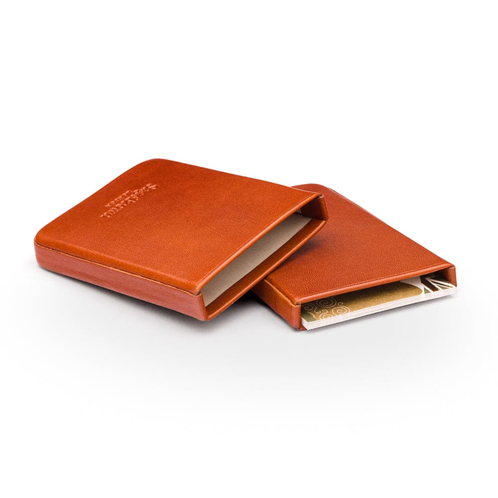 Pull apart business card holder, havana tan, inside