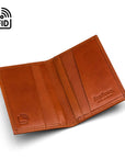 RFID leather credit card holder, havana tan, open view