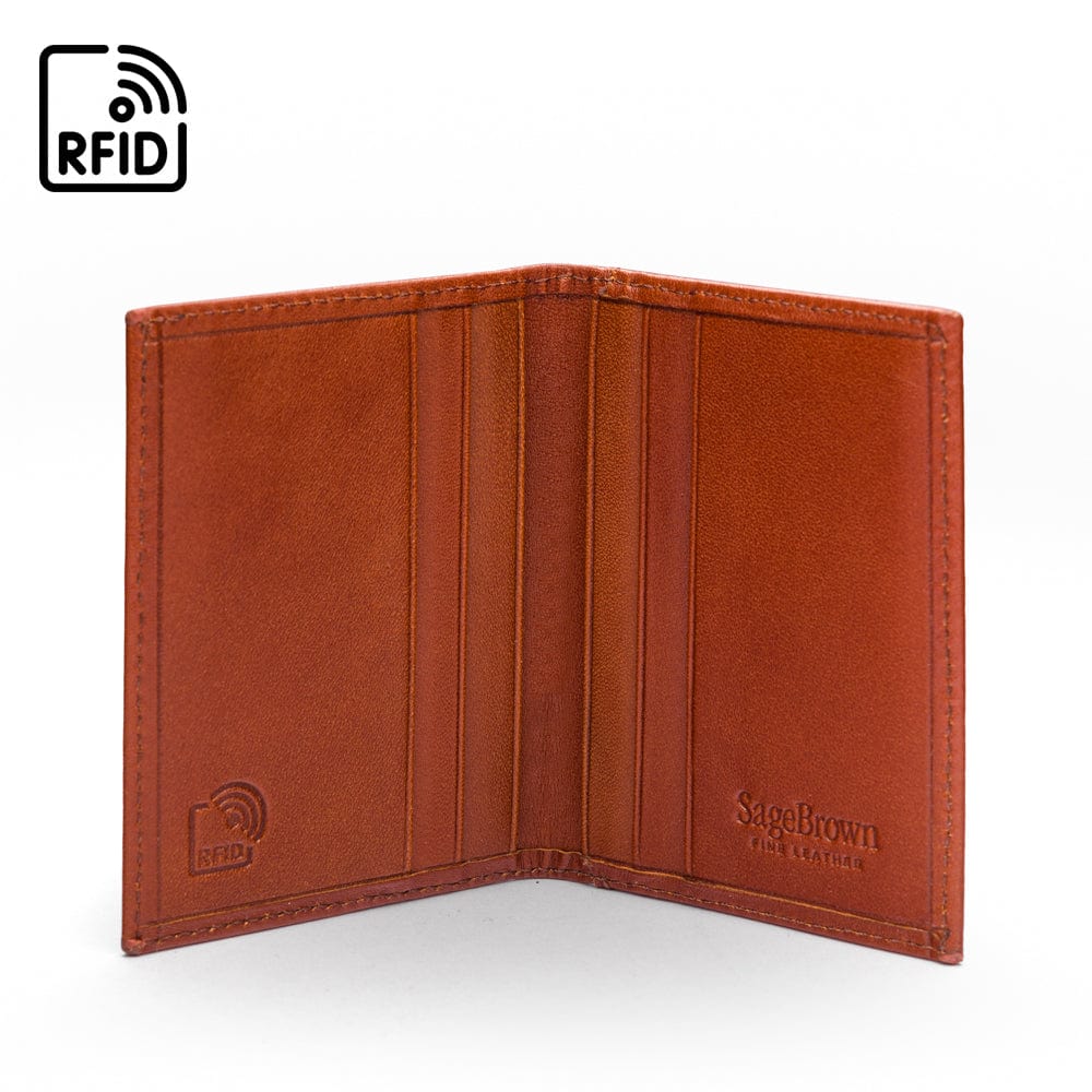 Slim Leather Credit Card Wallet With RFID Protection - Havana Tan