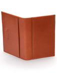 Leather travel card wallet, havana tan with green, back