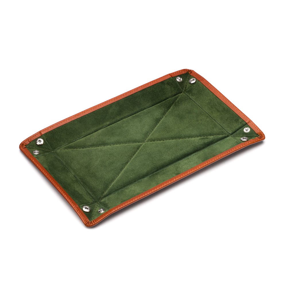 Rectangular valet tray, havana tan with green, flat