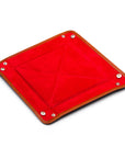 Leather valet tray, havana tan with red, flat