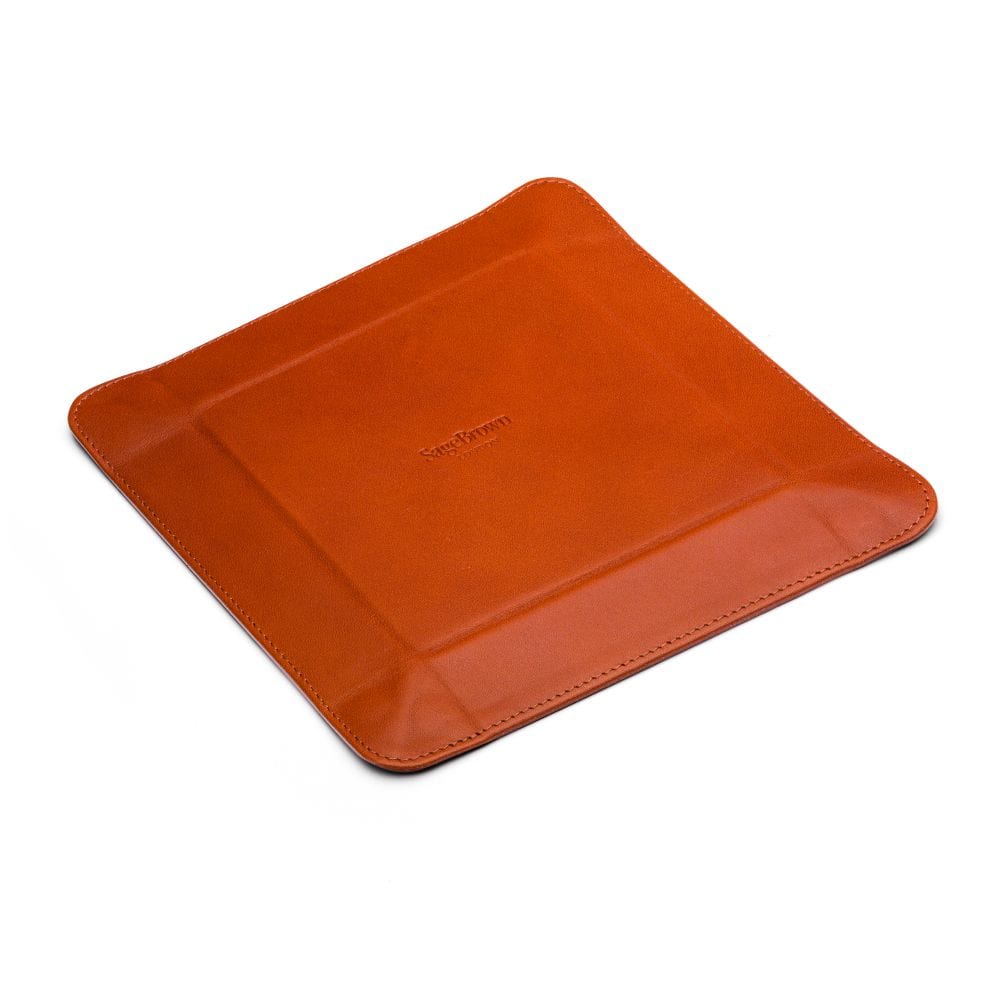 Leather valet tray, havana tan with red, base