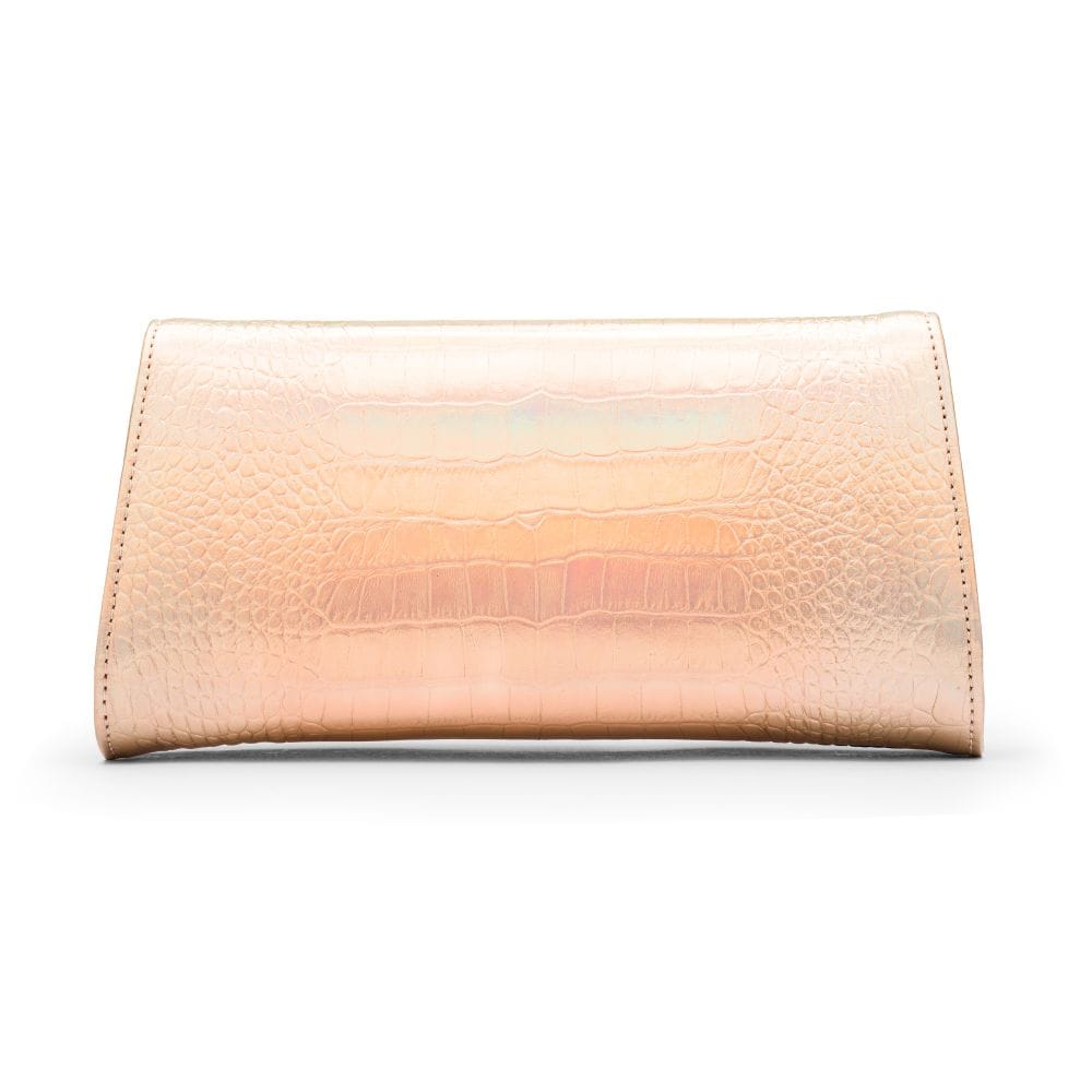 Leather Clutch Bag, Melanie, Hologram Gold Croc Effect, back