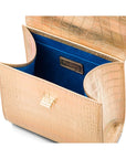 Mini leather Morgan Bag, top handle bag, hologram gold croc, inside