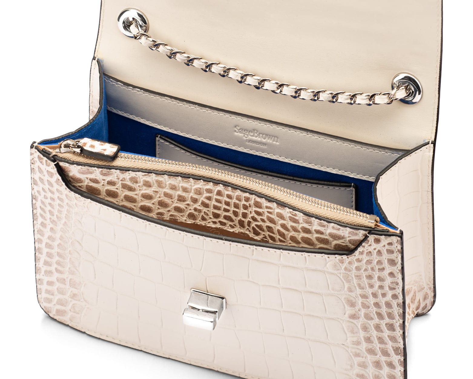 Julia bag, ivory burnished croc, inside