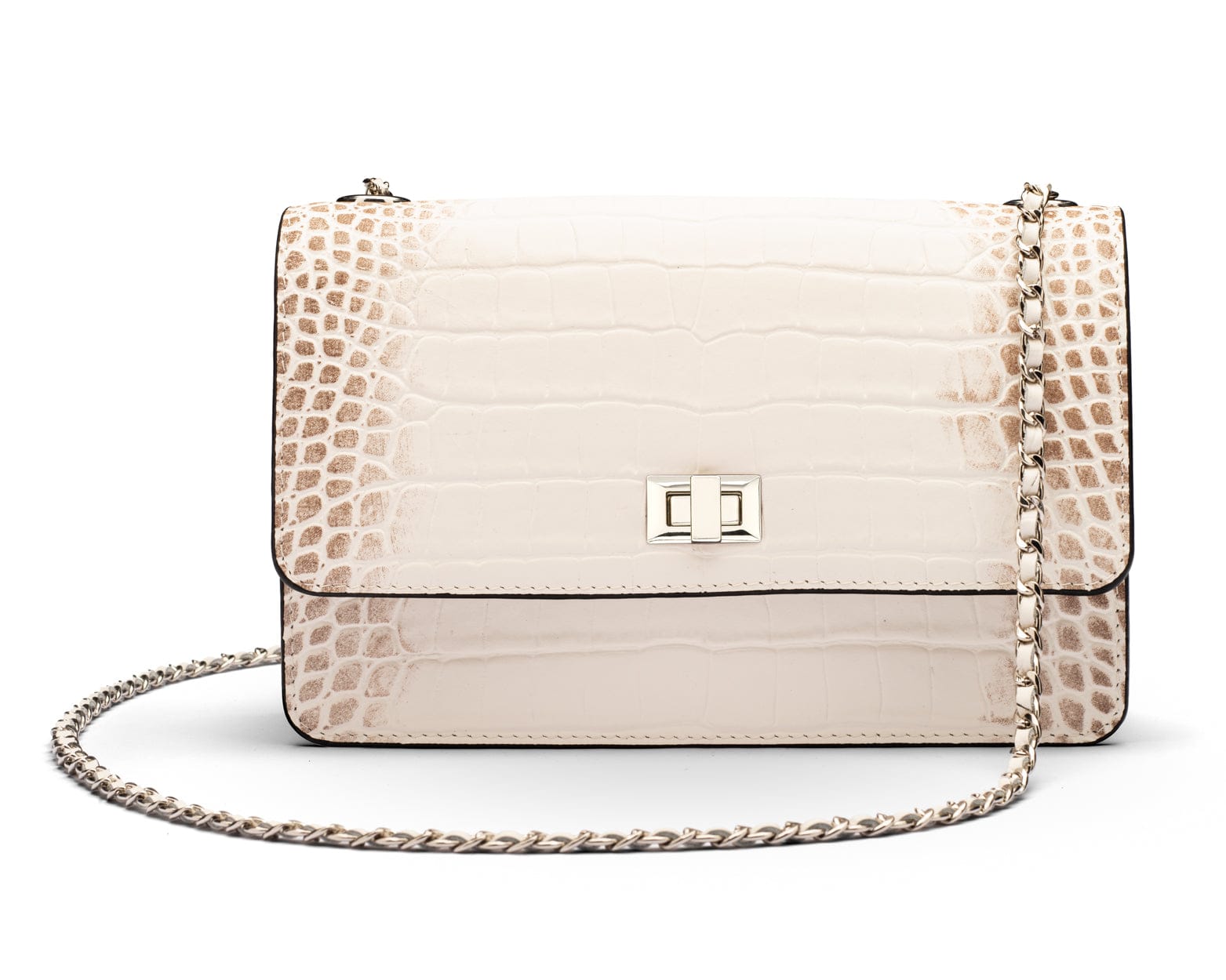 Julia bag, ivory burnished croc, front