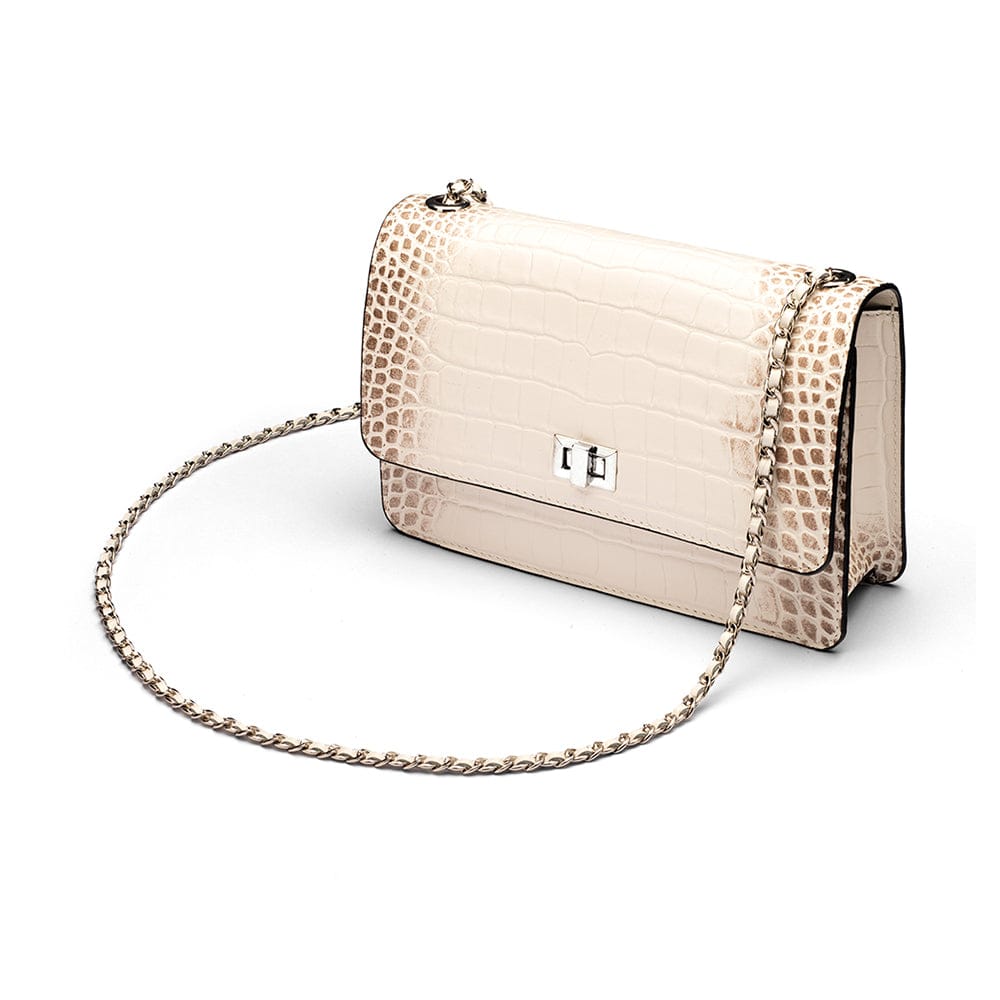 Julia bag, ivory burnished croc, side