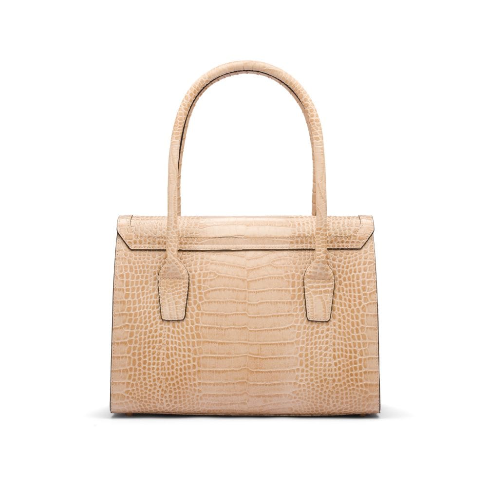 Large leather Morgan bag, ivory croc, back