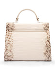 Leather Catherine top handle bag, ivory burnished croc, back