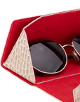 Triangular leather glasses case, ivory croc, closeup