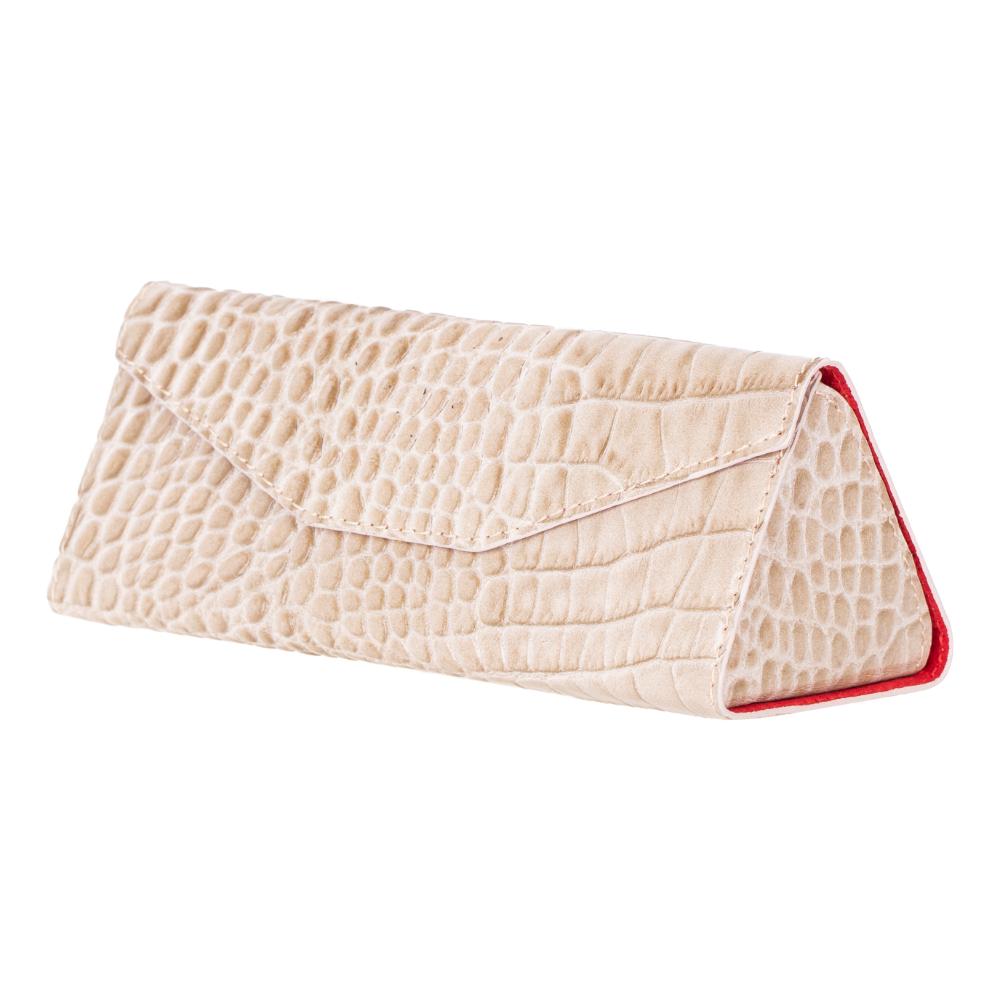 Triangular leather glasses case, ivory croc, side