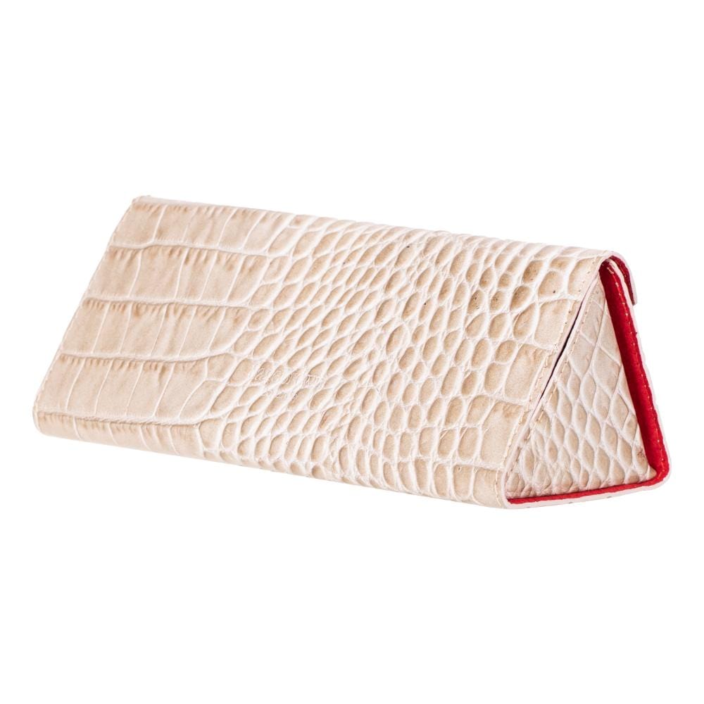 Triangular leather glasses case, ivory croc, back