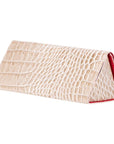 Triangular leather glasses case, ivory croc, back