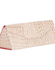 Triangular leather glasses case, ivory croc, side view