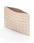 Flat woven leather card holder, ivory, open