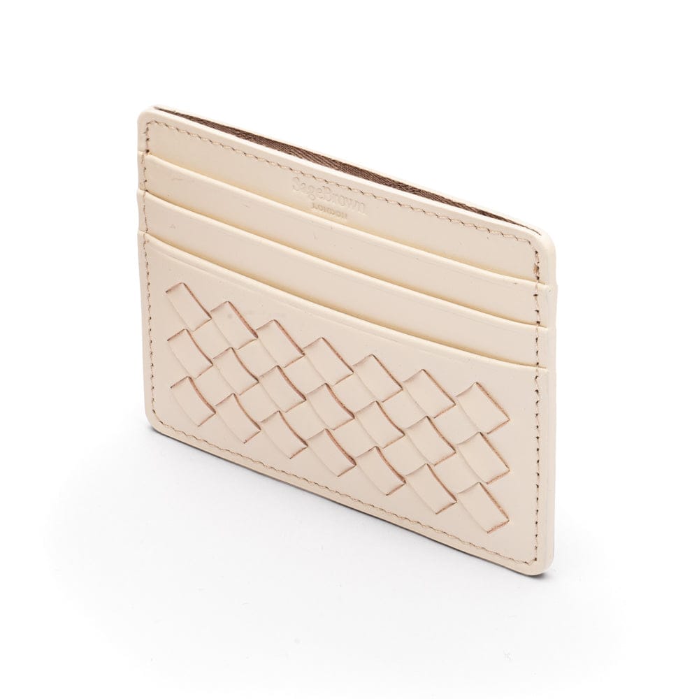 Flat woven leather card holder, ivory, back