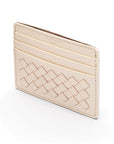 Flat woven leather card holder, ivory, back