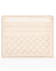 Flat woven leather card holder, ivory, front