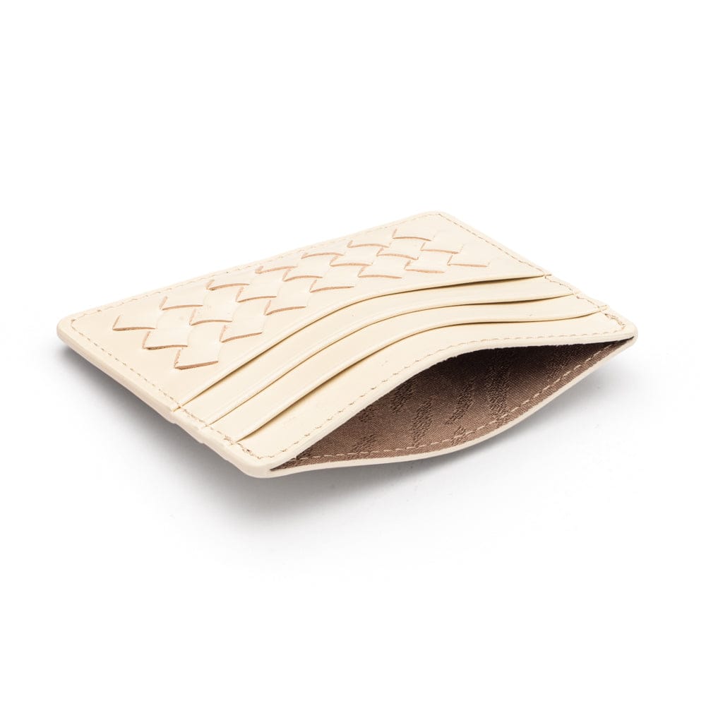 Flat woven leather card holder, ivory, inside