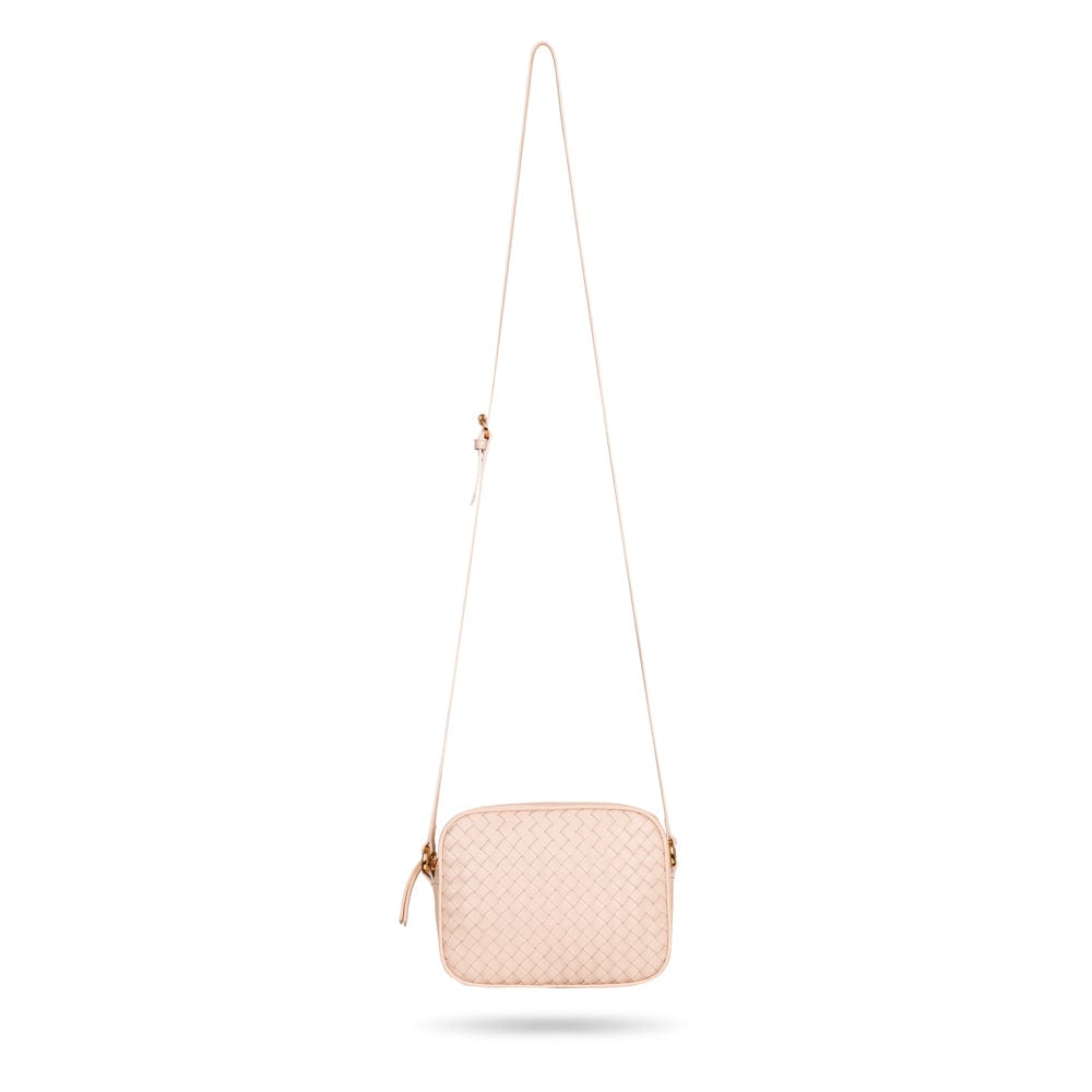 Ivy woven camera bag, ivory, with shoulder strap