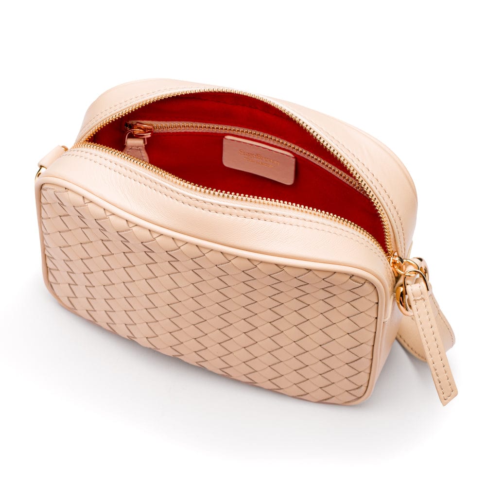 Ivy woven camera bag, ivory, inside