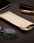 Large leather glasses case, soft ivory, lifestyle