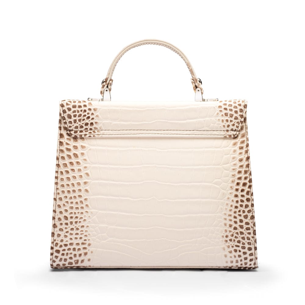 Leather Catherine top handle bag, ivory burnished croc, back
