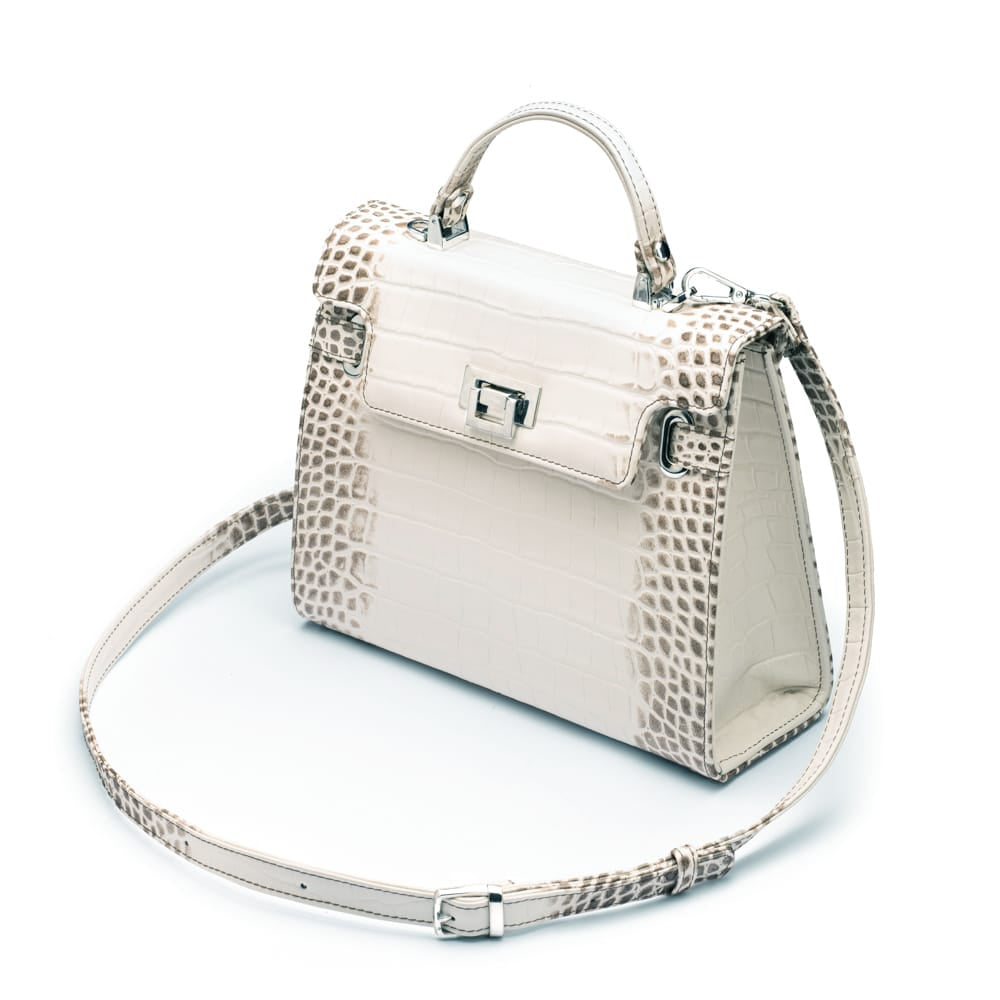 Leather mini Catherine bag, burnished ivory croc, side