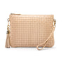 Leather woven cross body bag, ivory, front view