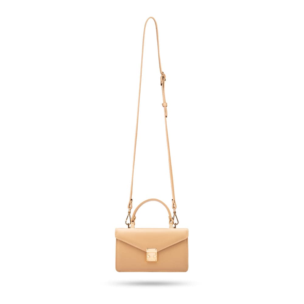 Maya top handle bag, ivory, with long shoulder strap