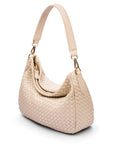 Melissa slouchy leather woven bag with zip closure, ivory, side