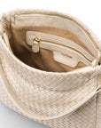 Melissa slouchy leather woven bag with zip closure, ivory, inside