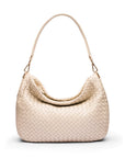 Melissa slouchy leather woven bag with zip closure, ivory, front