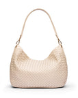 Melissa slouchy leather woven bag with zip closure, ivory, back