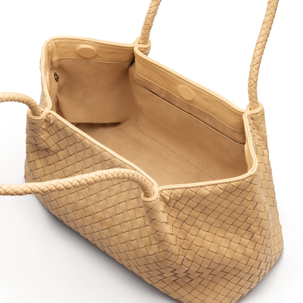 Midi woven leather bag, ivory, open
