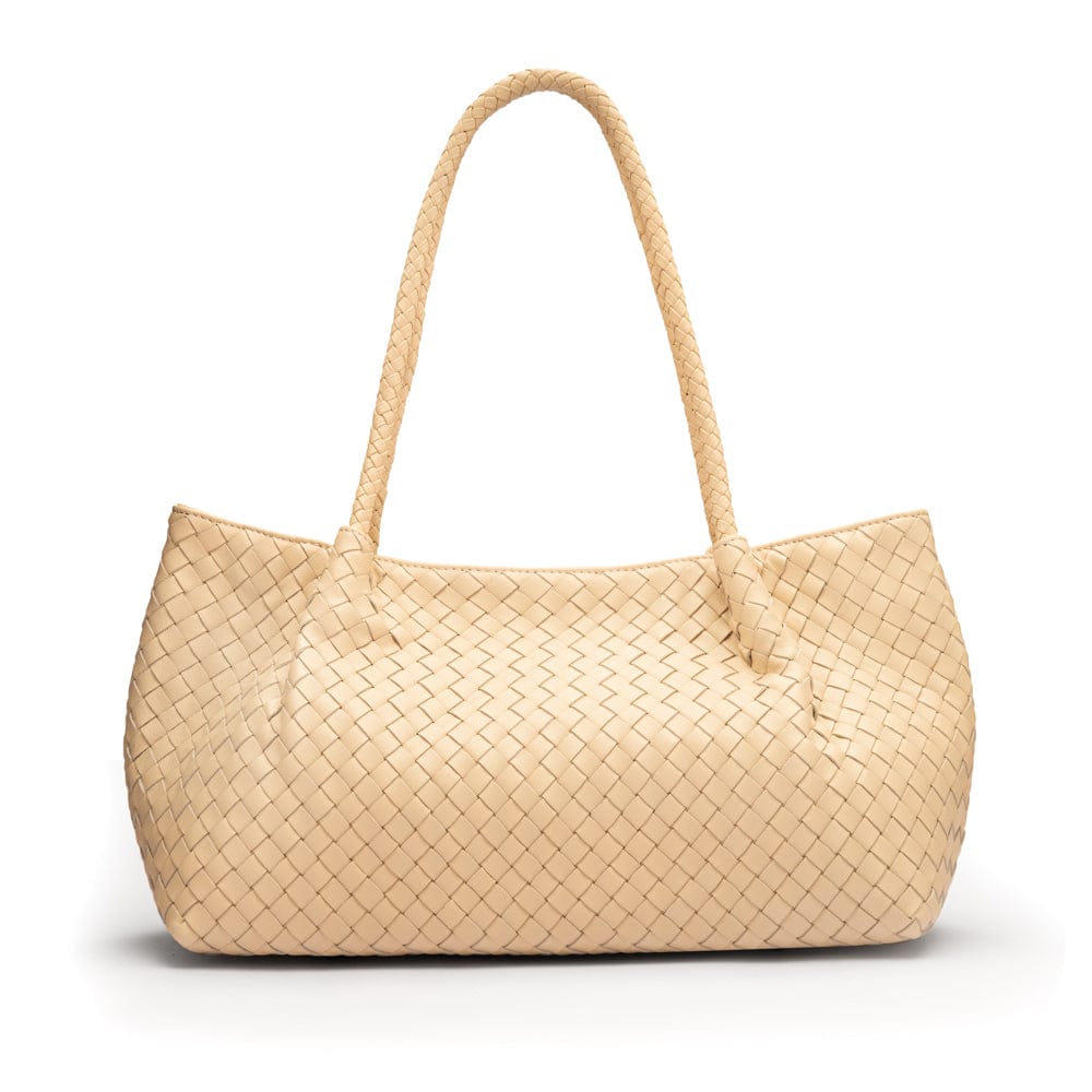 Midi woven leather bag, ivory, front