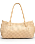 Midi woven leather bag, ivory, front