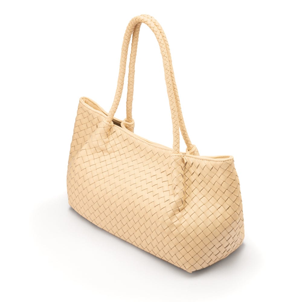 Midi woven leather bag, ivory, side