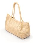Midi woven leather bag, ivory, side