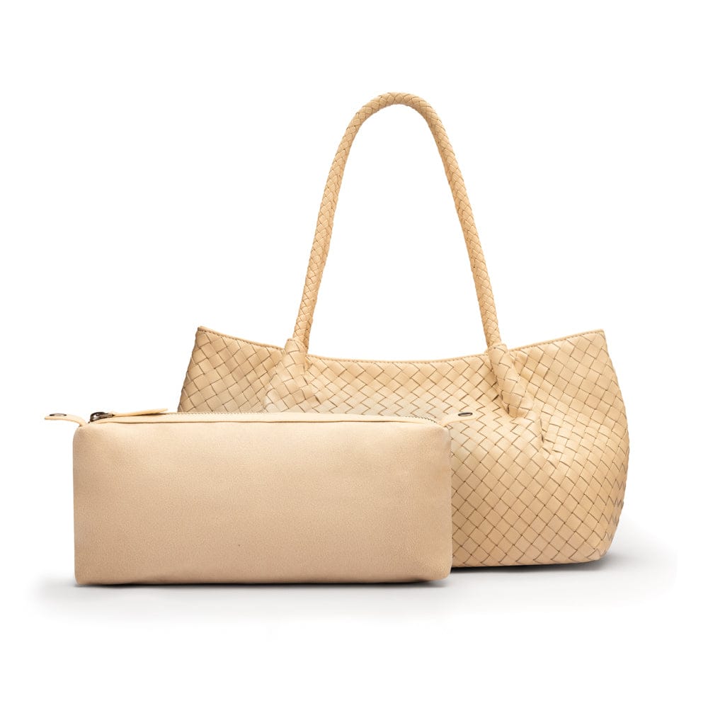 Midi woven leather bag, ivory, inner bag removed