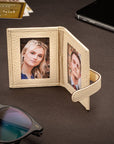 Mini leather passport photo frame, ivory 60 x 40mm, lifestyle