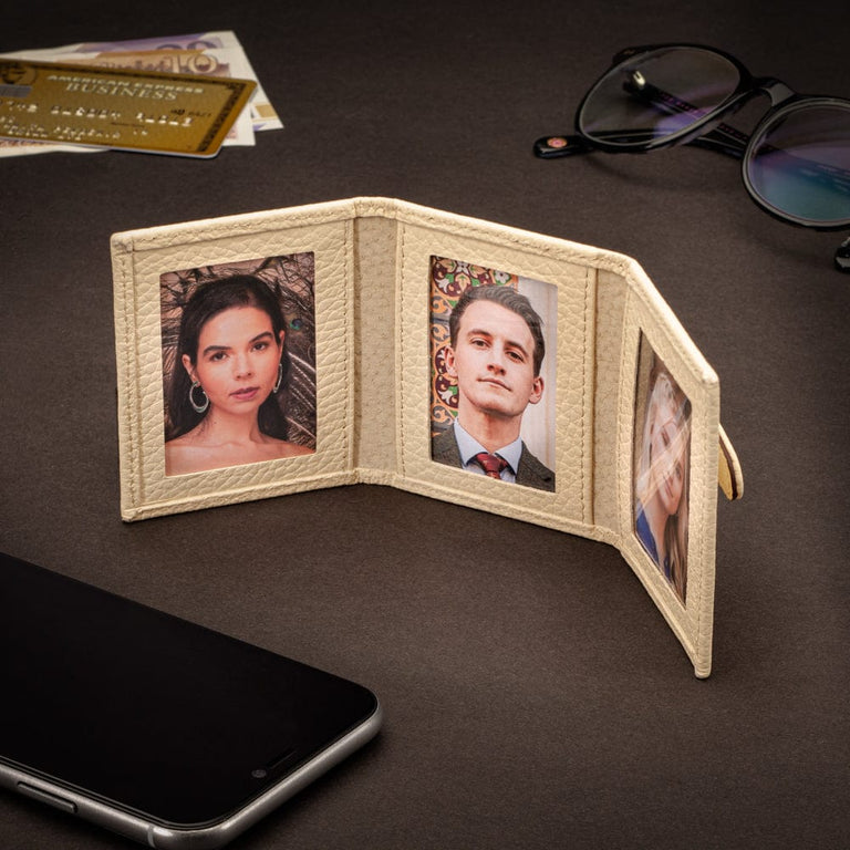 Mini Leather Trifold Photo Frame, Ivory | Frames | SageBrown