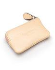 Miniature leather coin purse with key chain, ivory, back