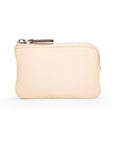 Miniature leather coin purse with key chain, ivory, front