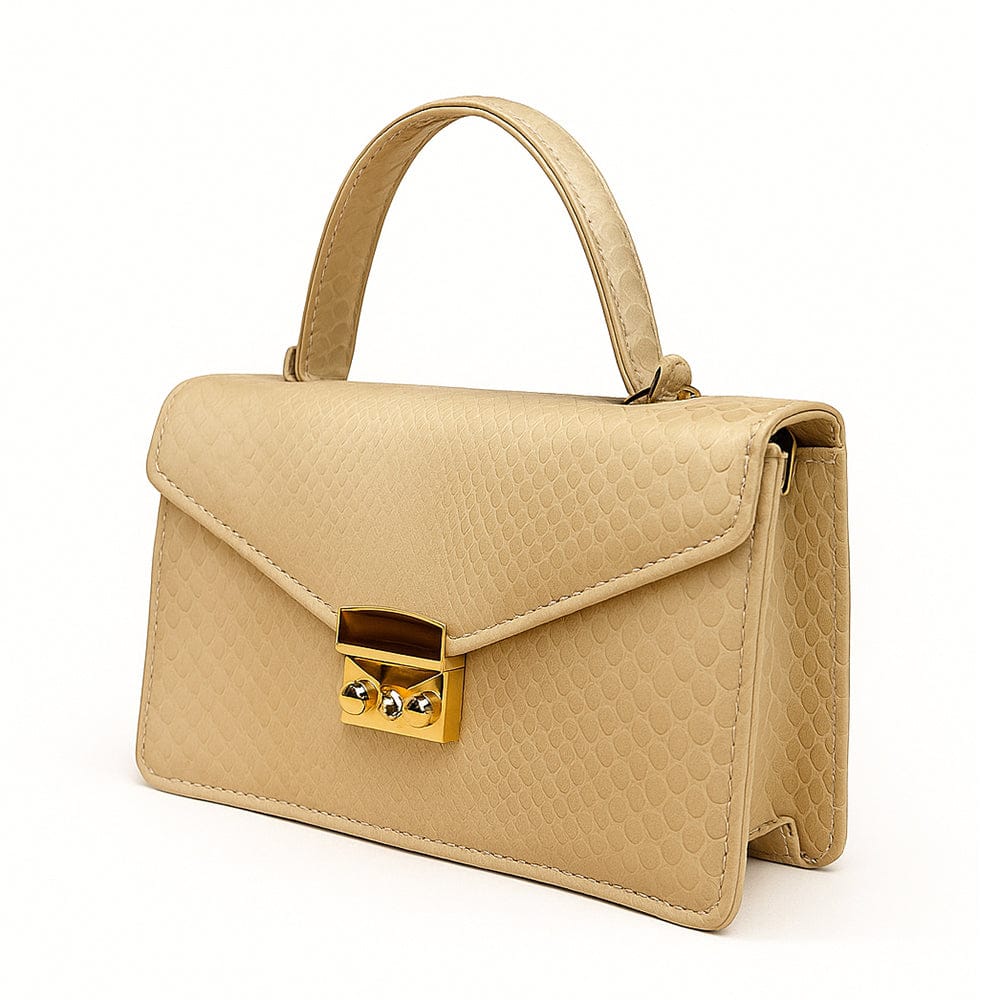 Real python Maya top handle bag, ivory, side