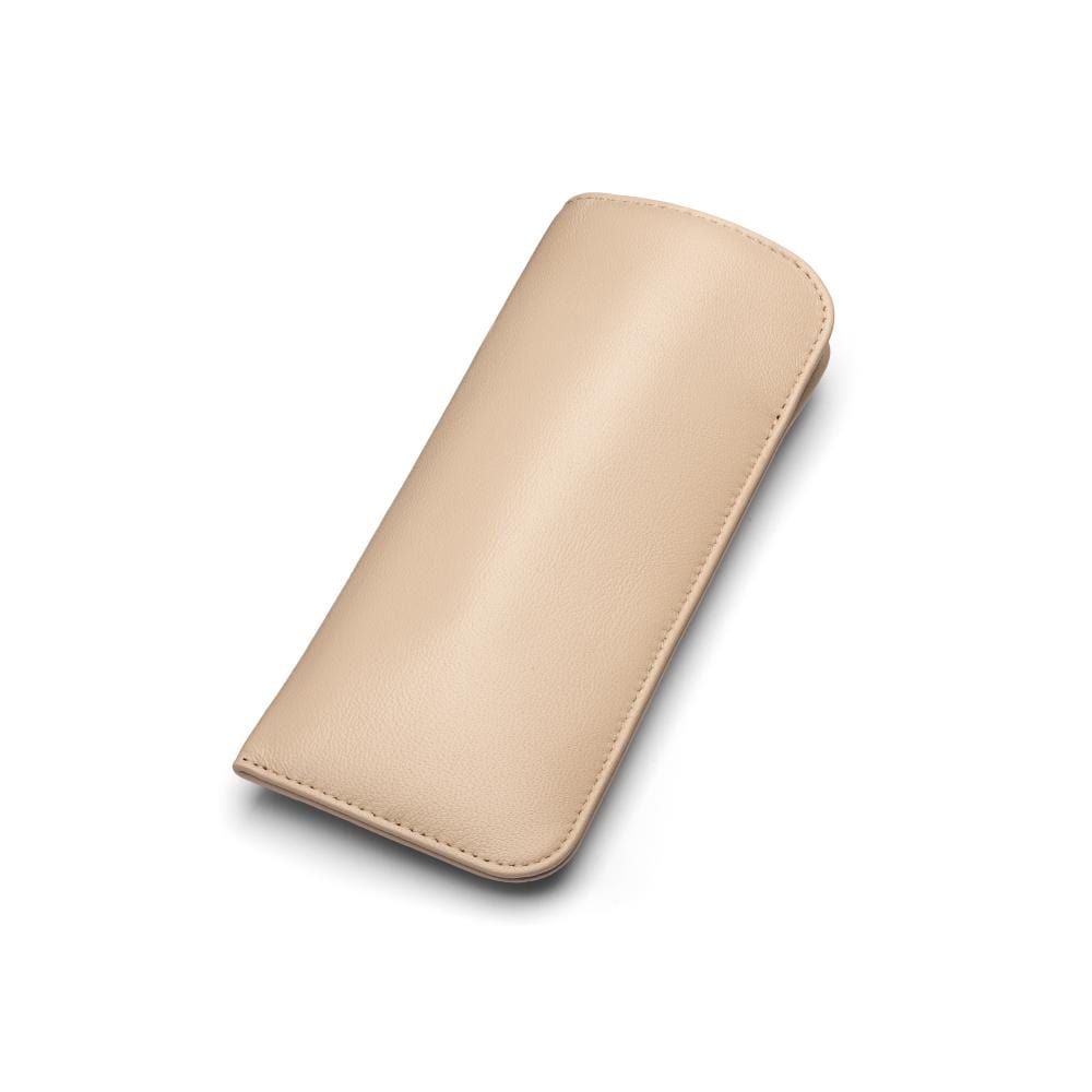 Small leather glasses case, soft ivory, front